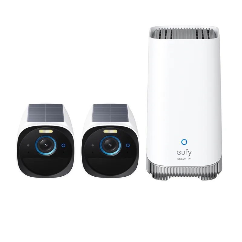 Zestaw Eufy eufyCam S330: dwie kamery z panelami solarnymi i baza HomeBase 3