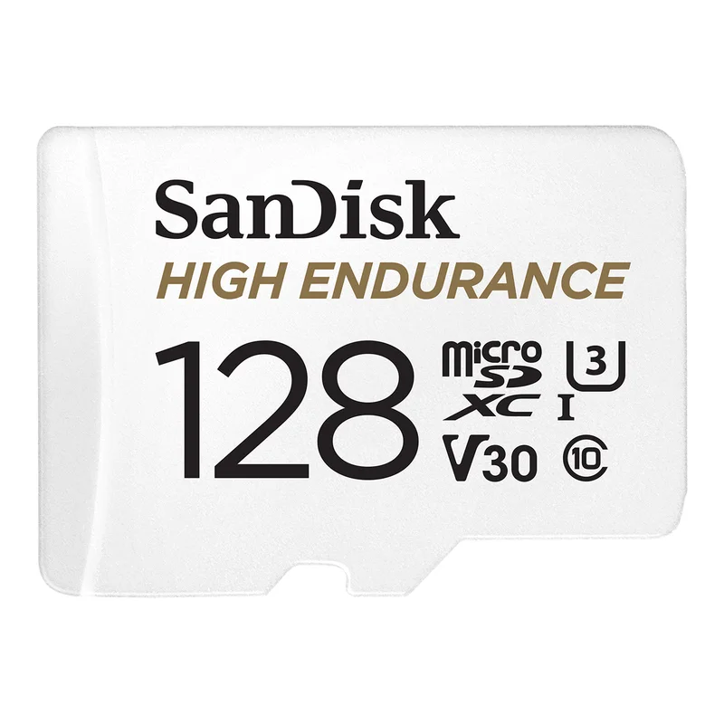 Karta pamięci SanDisk High Endurance microSDXC 128 GB z oznaczeniami U3, V30 i Class 10